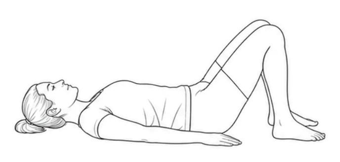Bridge – Lie on your back with your knees bent. Keep your feet parallel and hip-width apart and rest your arms by your sides. Keep your knees over your feet.