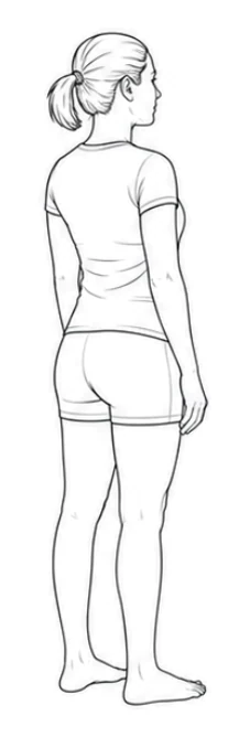 Bilateral calf raise – Stand tall with your feet hip-width apart. Rest your arms by your sides. Keep your knees straight without locking them.