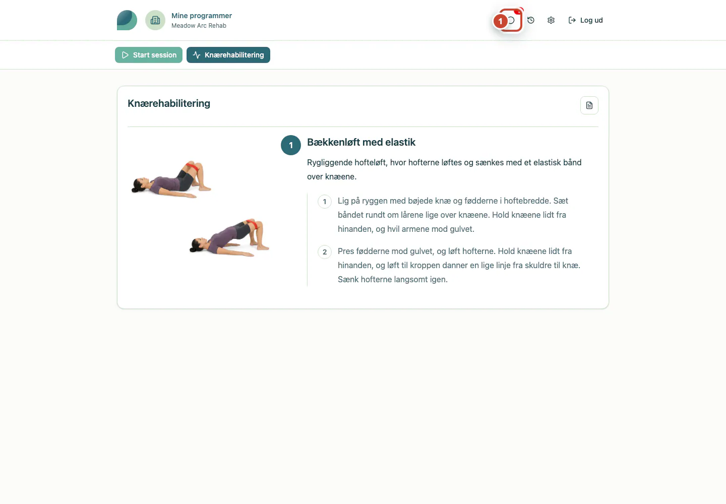 Patientprogrammet med knappen Beskeder markeret.