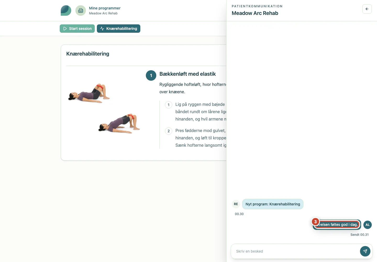Patientsamtalen med den sendte besked.
