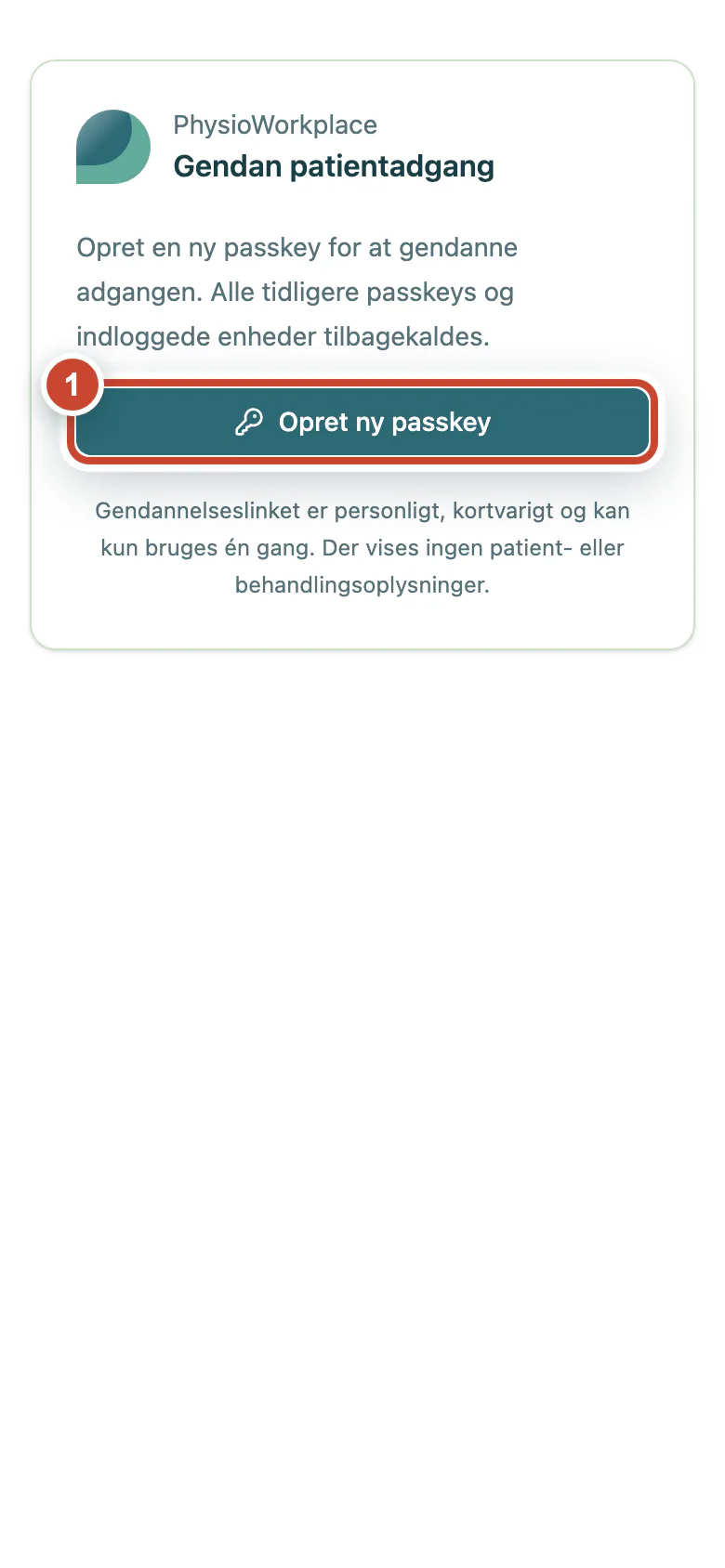 Gendannelsessiden med knappen Opret ny passkey fremhævet.