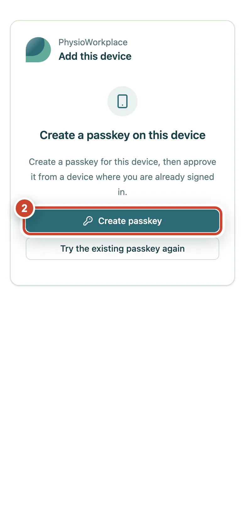 New device page with the Create passkey button highlighted.