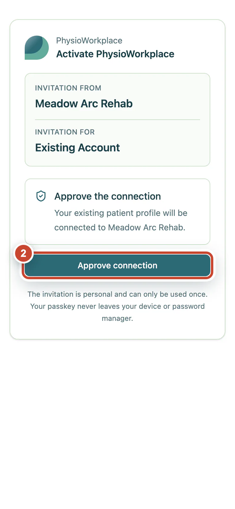 Confirmation page with the Approve connection button highlighted.