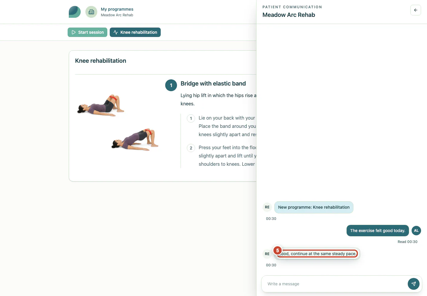 Patient conversation showing the care team's reply.