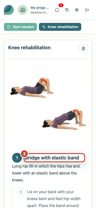 The open exercise programme with its title and exercises.