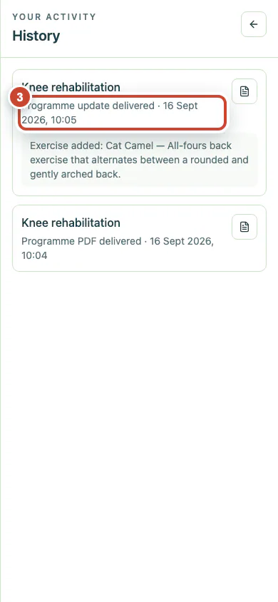 Delivery history showing the latest programme update.