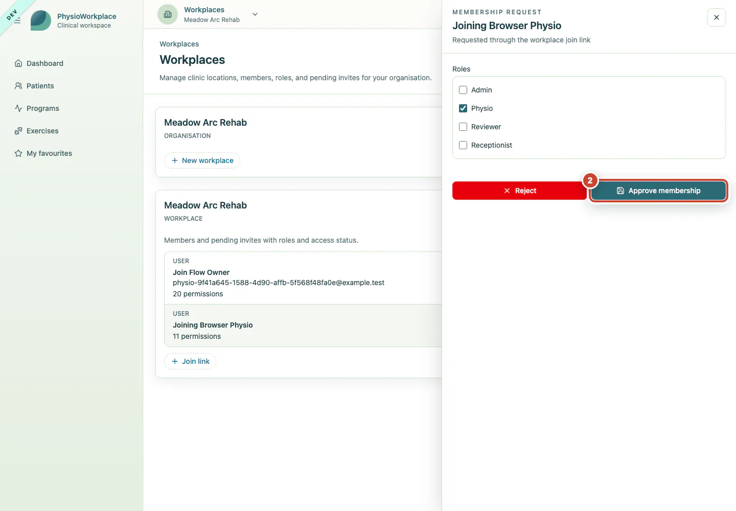 Membership request with the Approve membership button highlighted.
