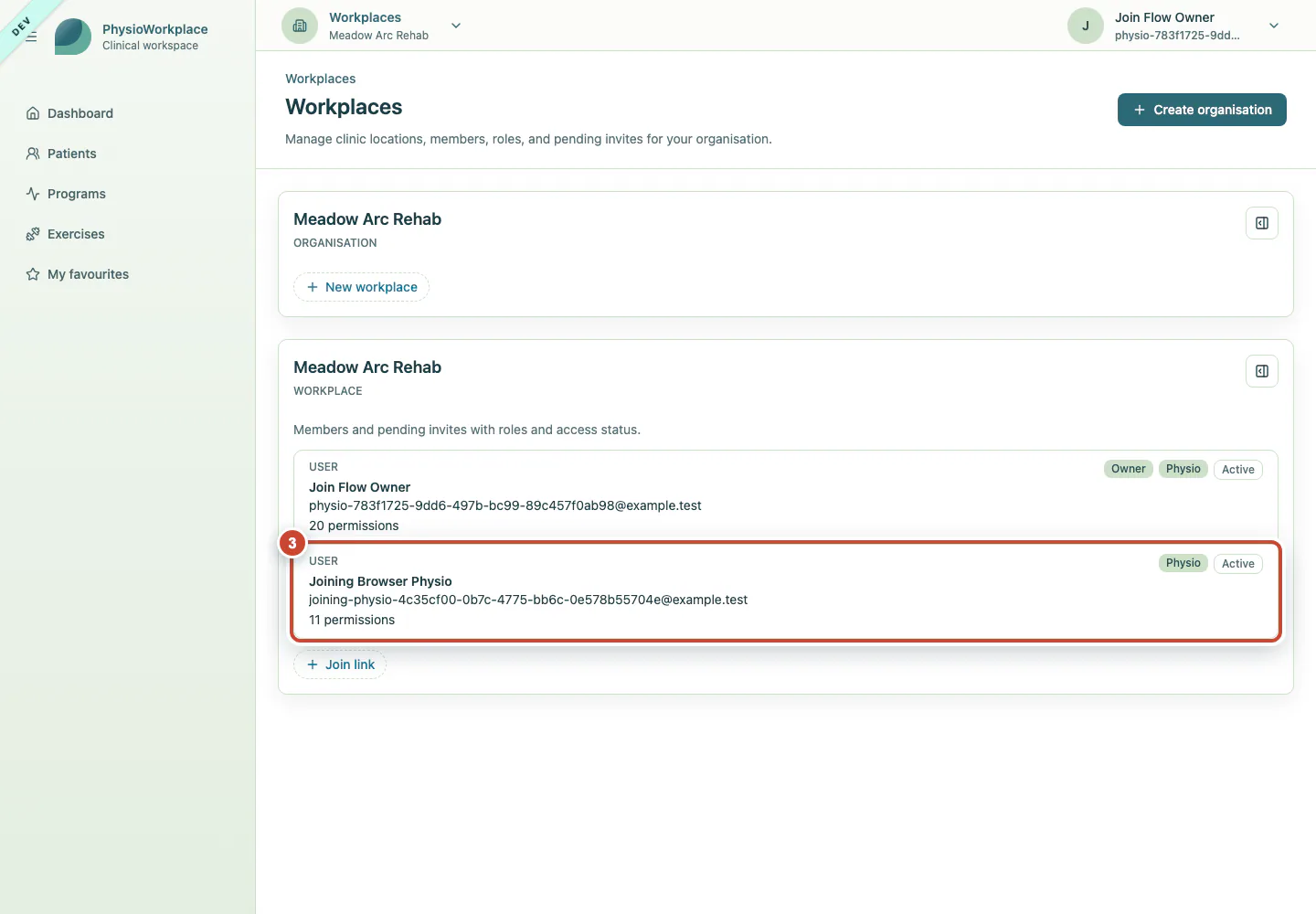 Workplace member list with the new active member highlighted.