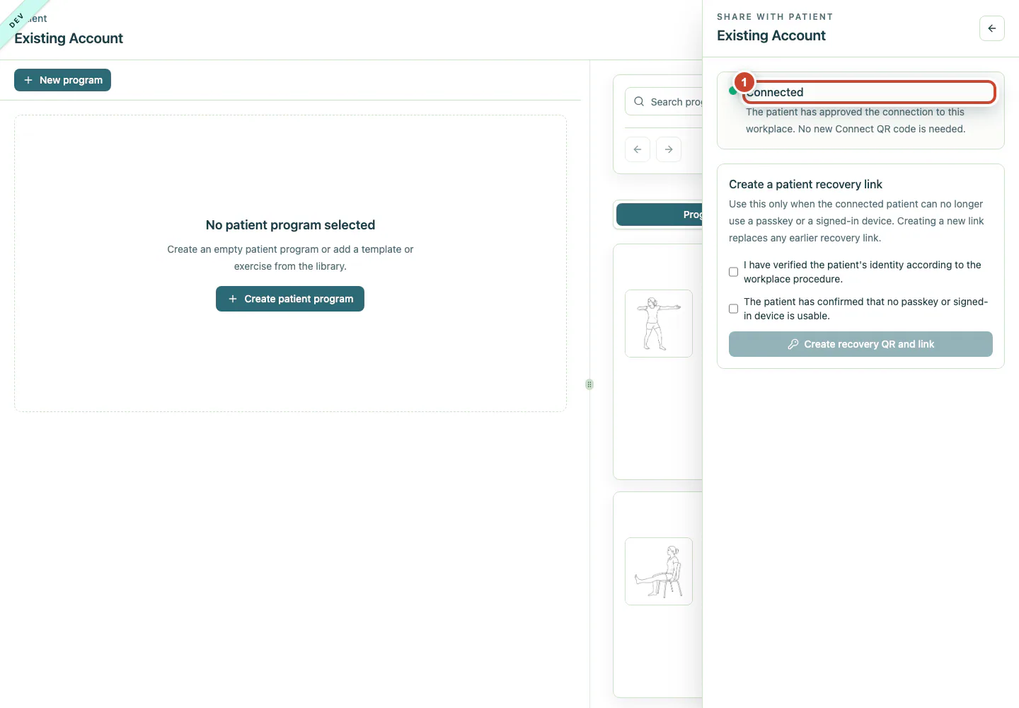 Patient Connect panel with the Connected status highlighted.