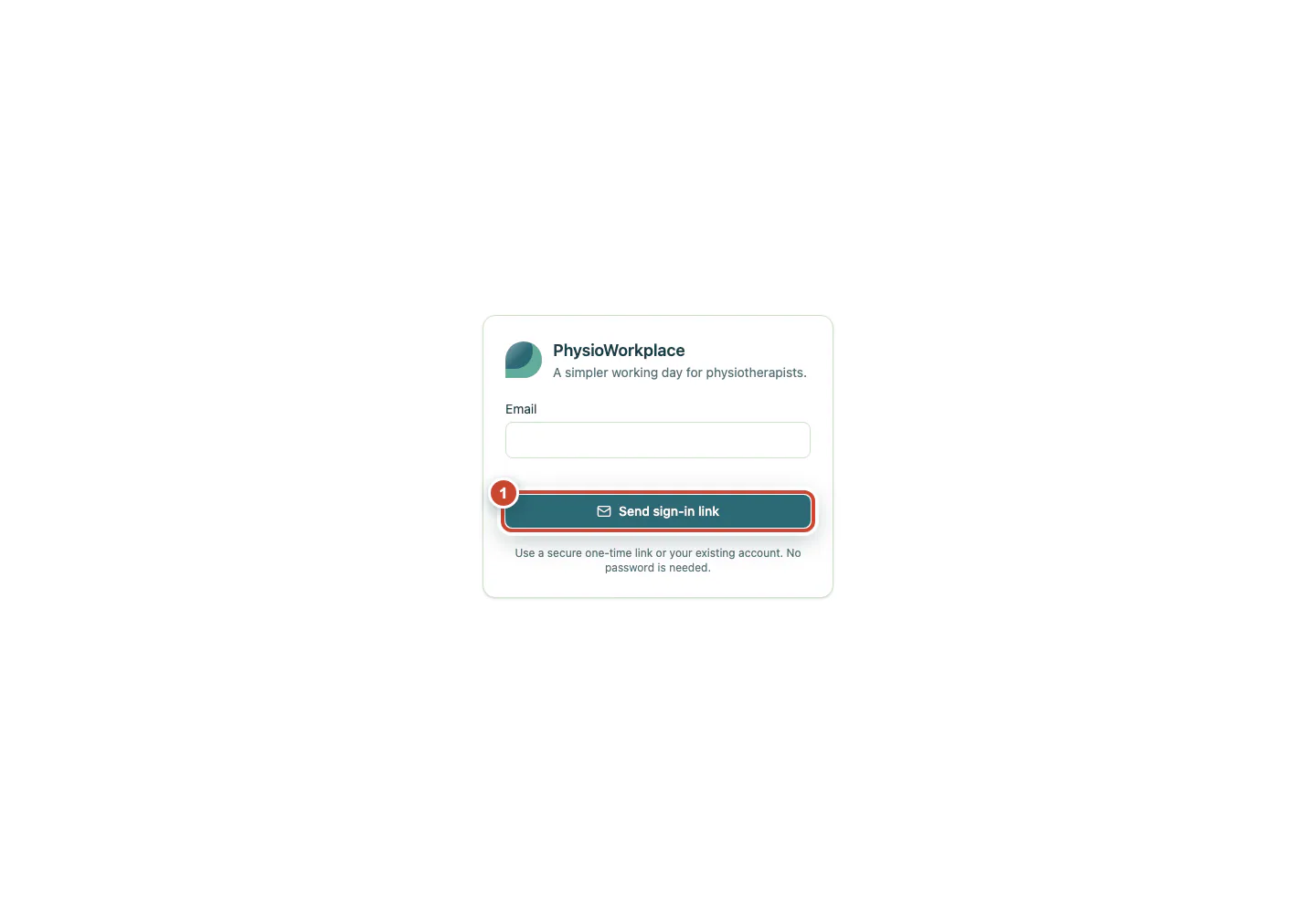 The start page with the email field and Send link button.