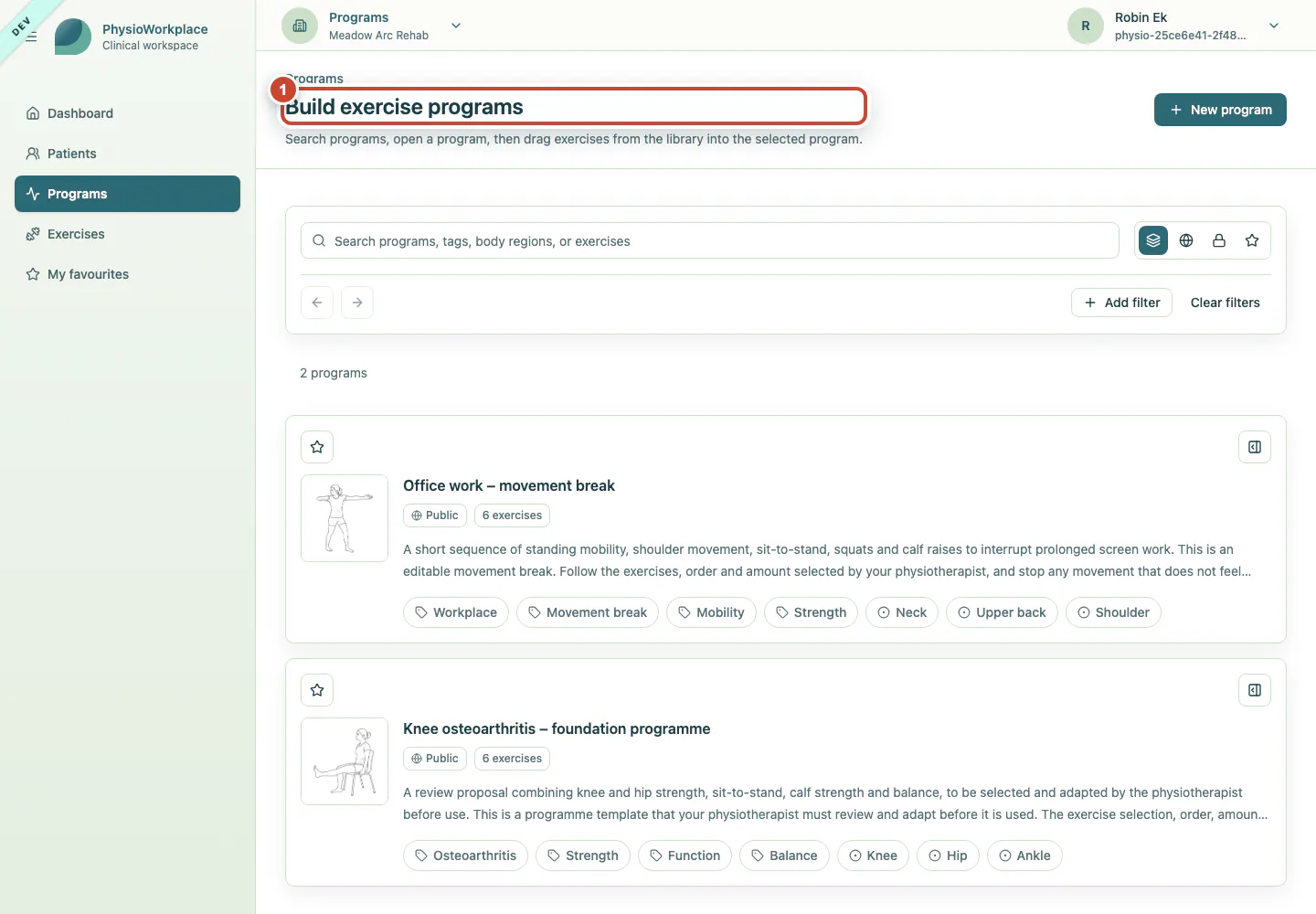 Programme library with its heading highlighted.