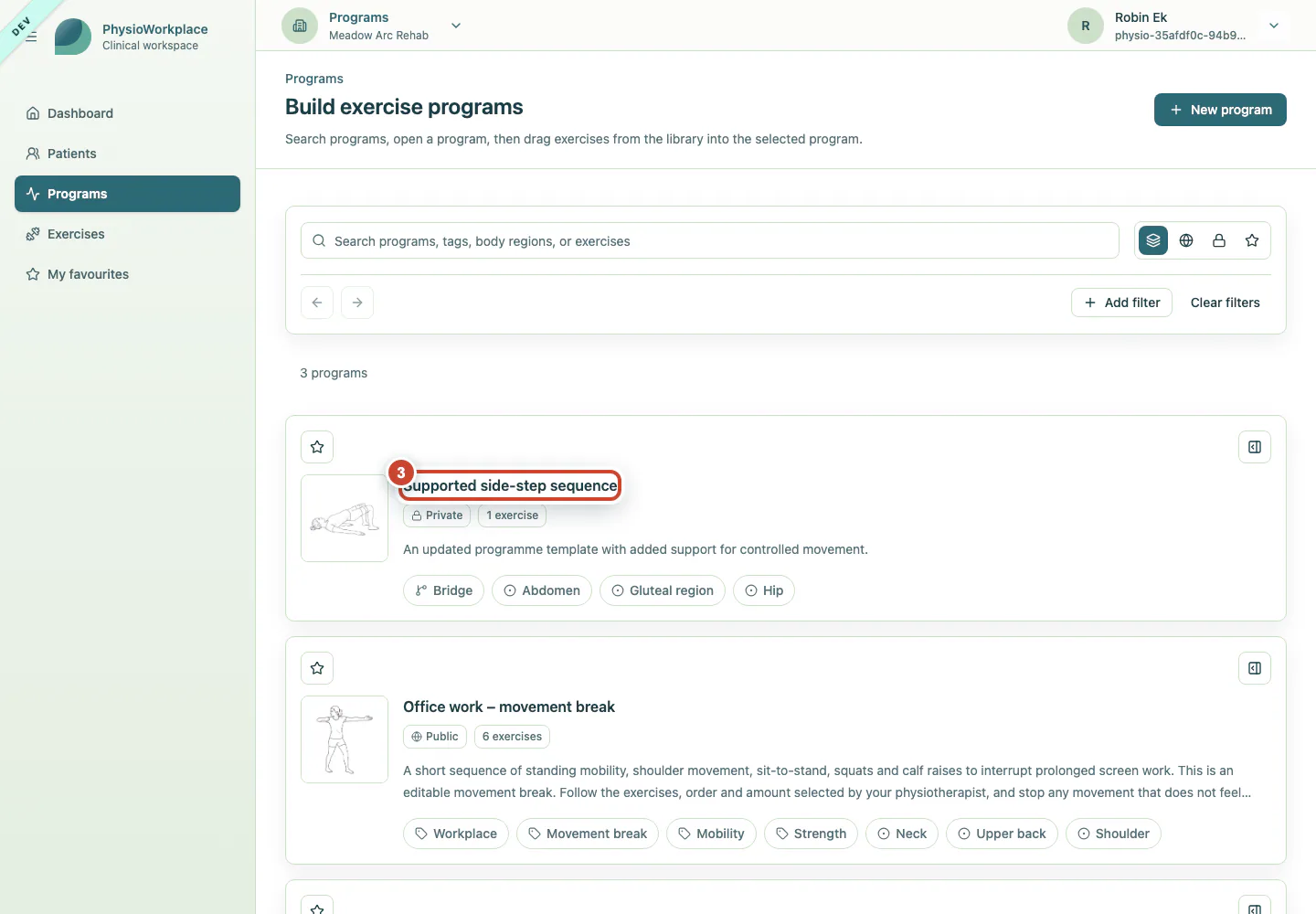 Programme library with the updated programme template.