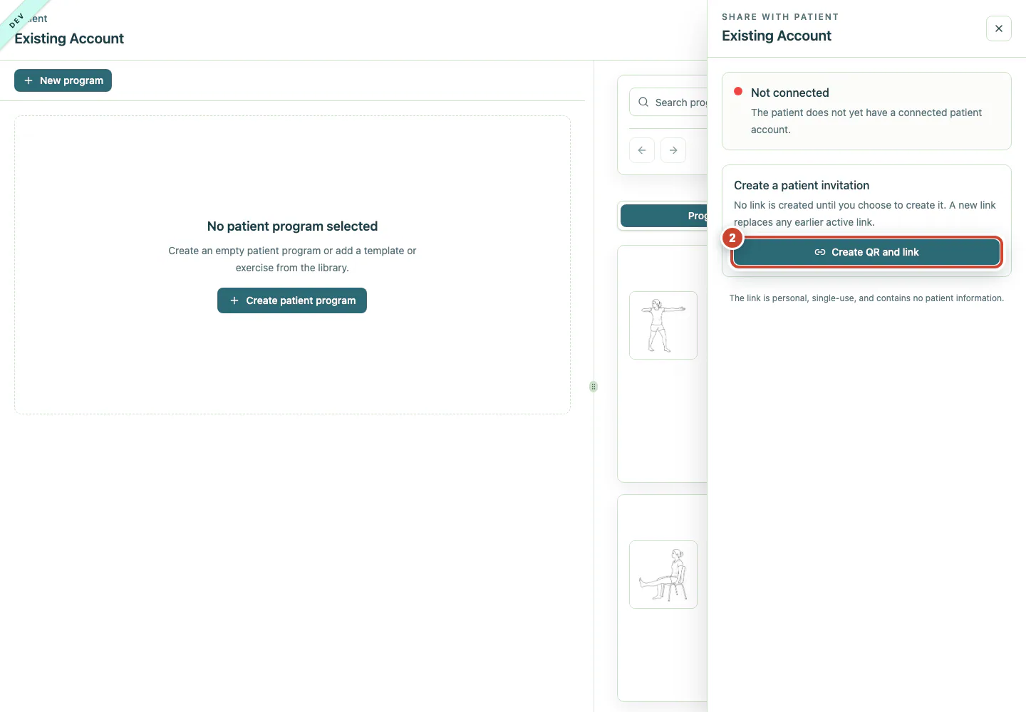 Connect panel with the Create QR and link button highlighted.