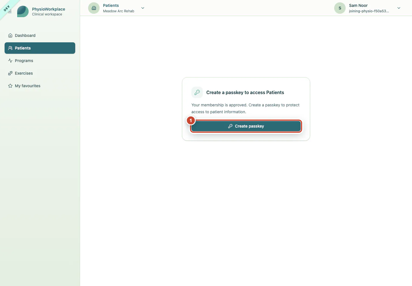 The page requiring a passkey for protected patient access.