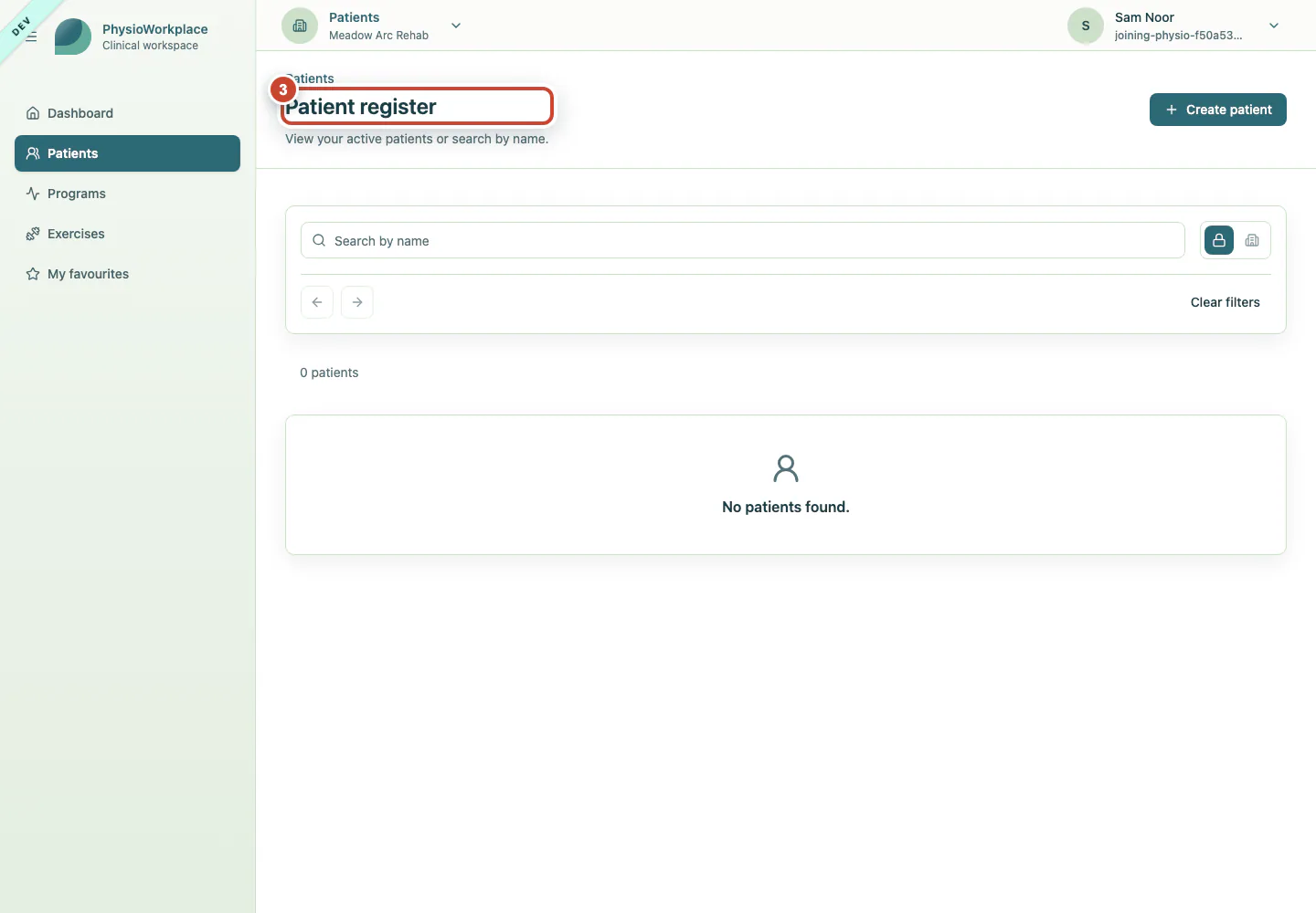 The open patient register after successful passkey verification.