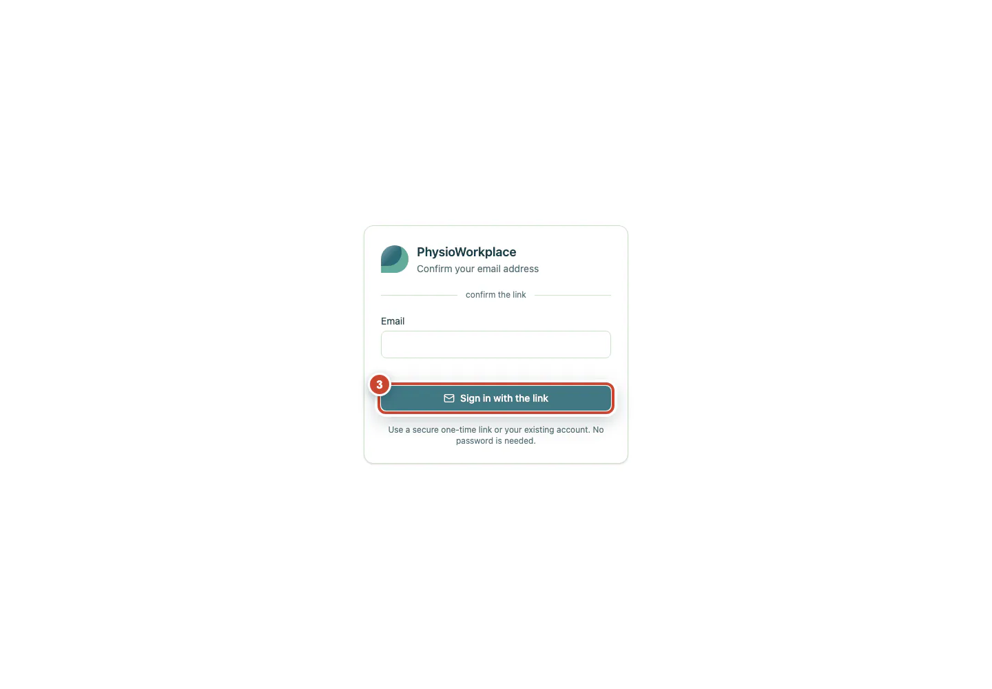 The page for confirming the email address from the sign-in link.