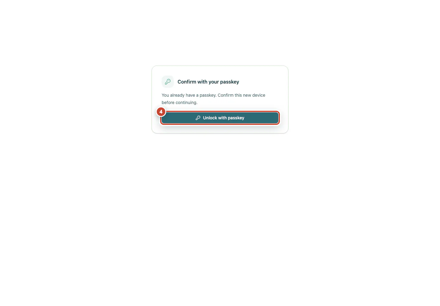 The prompt for verifying the new browser with a passkey.