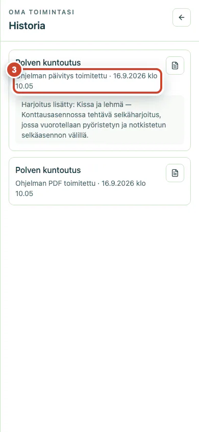 Toimitushistoria, jossa uusin ohjelmapäivitys näkyy.