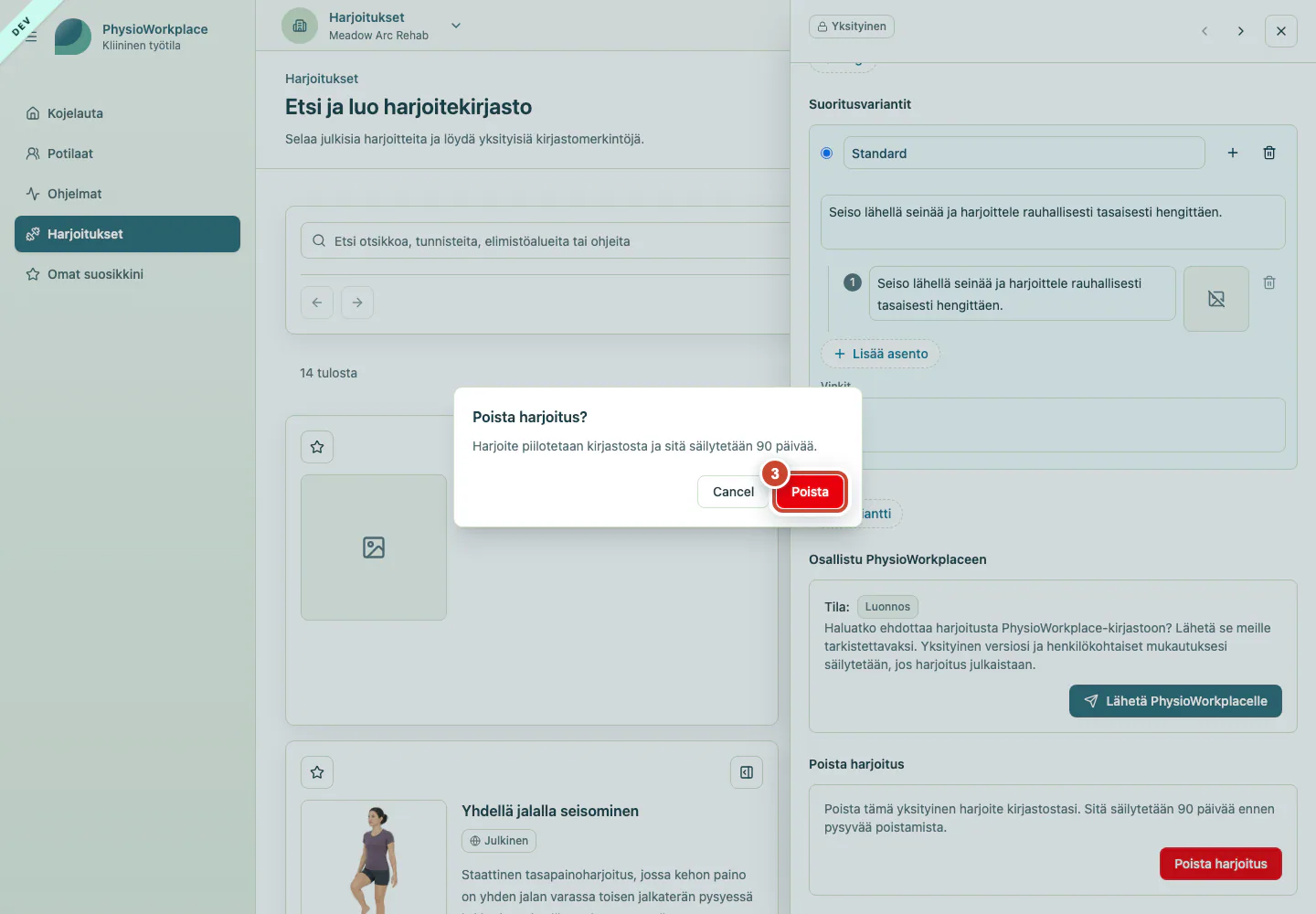 Vahvistusikkuna, jossa Poista-painike on korostettu.