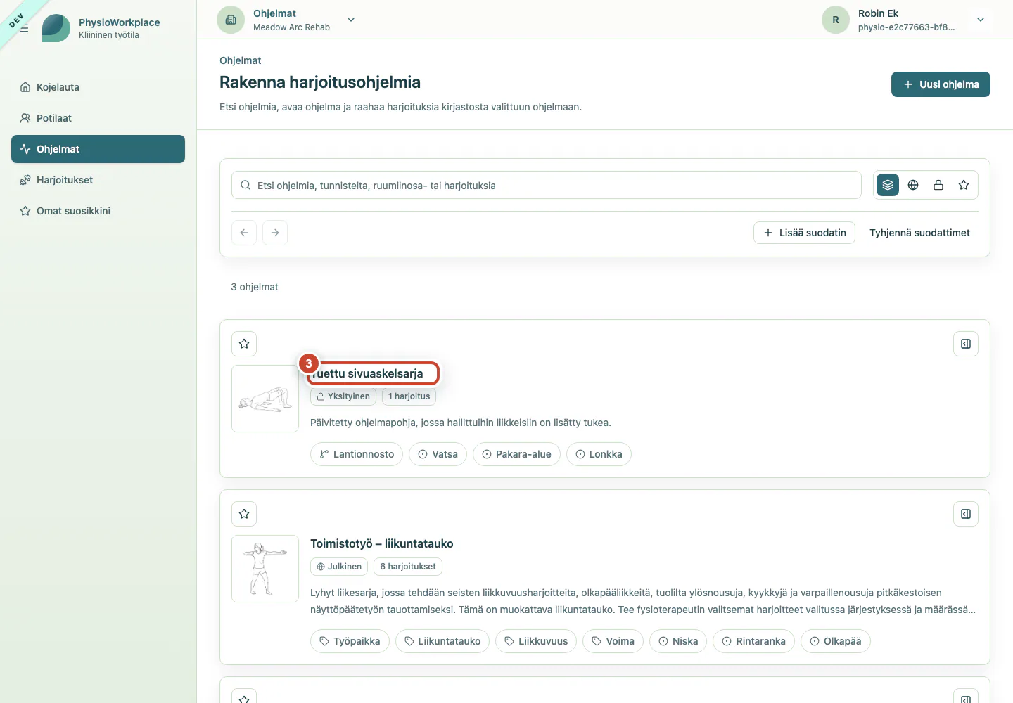 Ohjelmakirjasto, jossa päivitetty ohjelmapohja näkyy.
