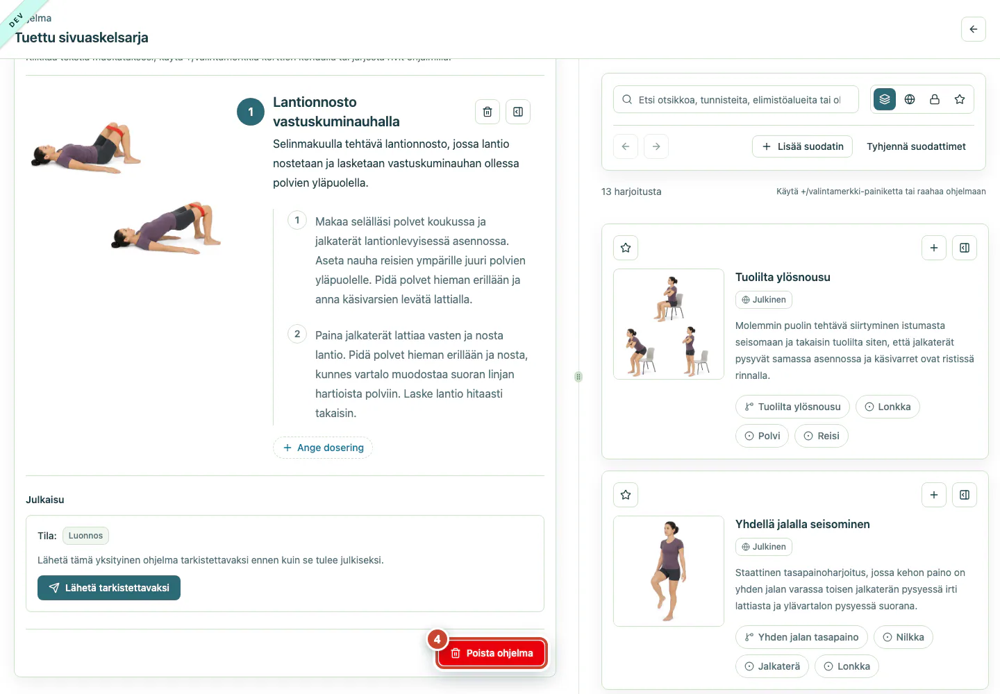 Ohjelmamuokkain, jossa Poista ohjelma -painike on korostettu.