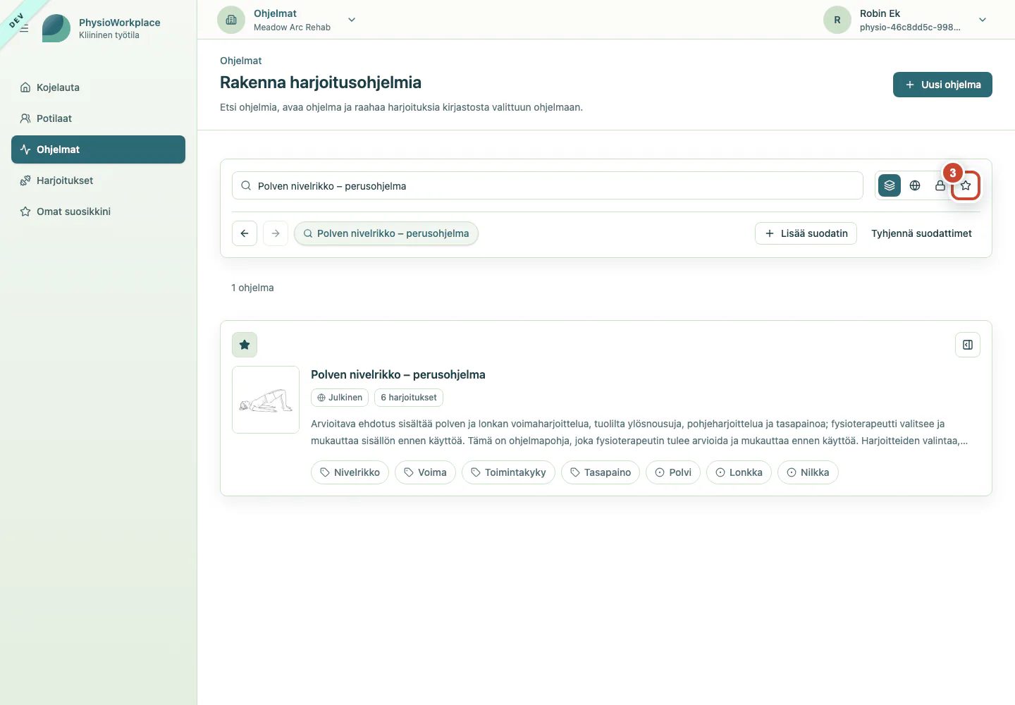 Ohjelmakirjasto, jossa Suosikit-suodatin on korostettu.