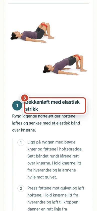 Det åpne treningsprogrammet med tittel og øvelser.