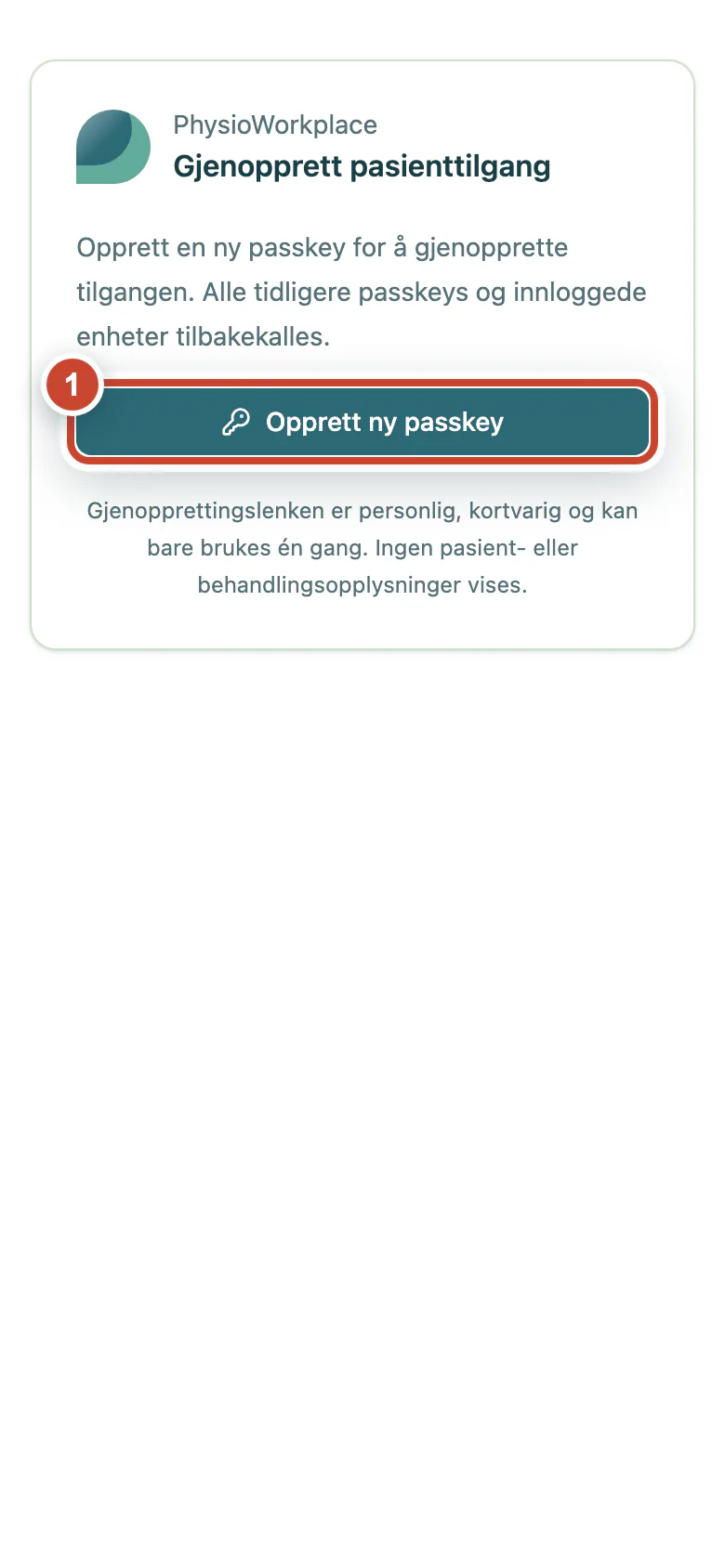 Gjenopprettingssiden med knappen Opprett ny passkey fremhevet.