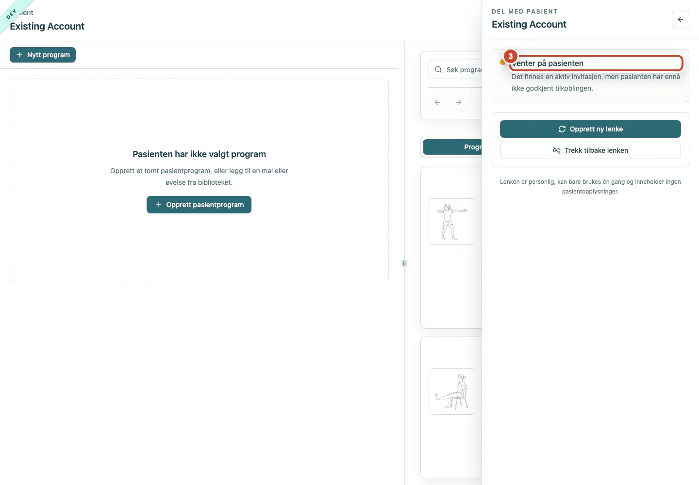 Pasientens arbeidsområde med Connect-statusen Venter på pasienten fremhevet.