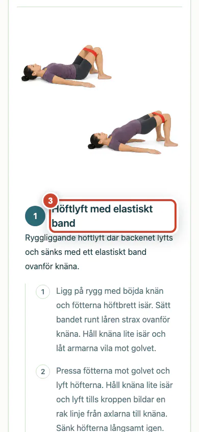 Det öppna träningsprogrammet med programtitel och övningar.