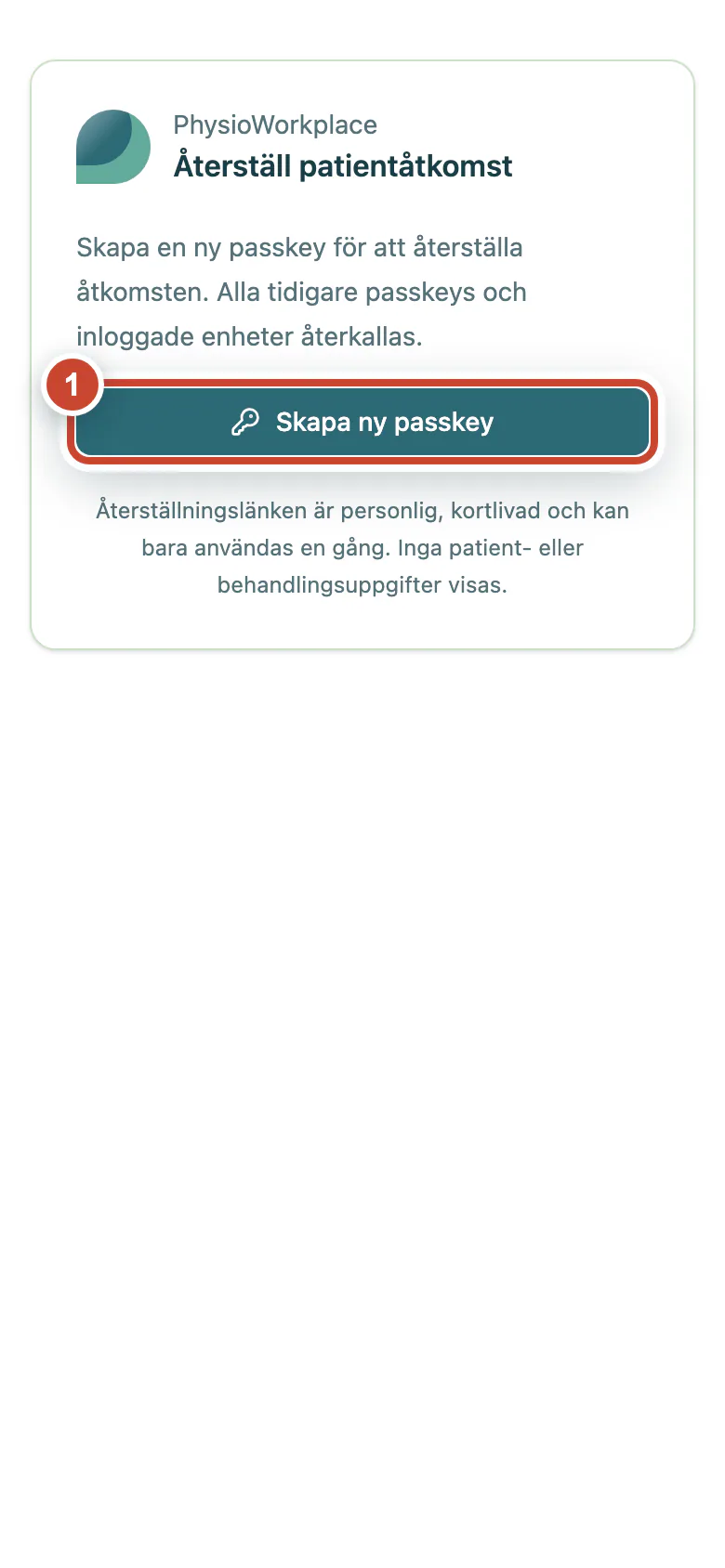 Återställningssidan med knappen Skapa ny passkey markerad.