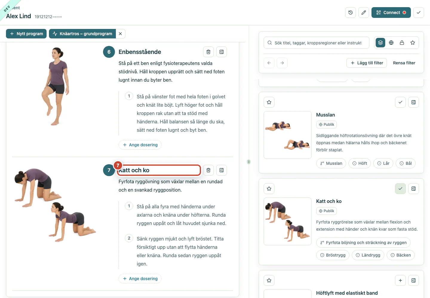 Patientprogrammet med den tillagda övningen Katt och ko.