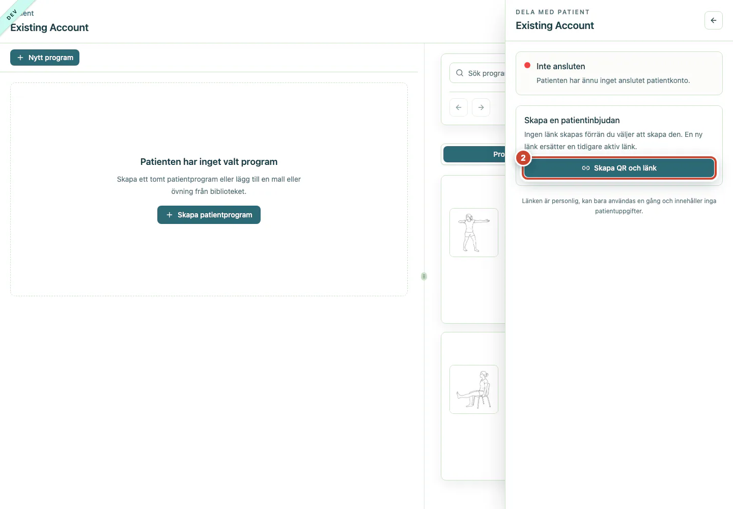 Connect-panelen med knappen Skapa QR och länk markerad.