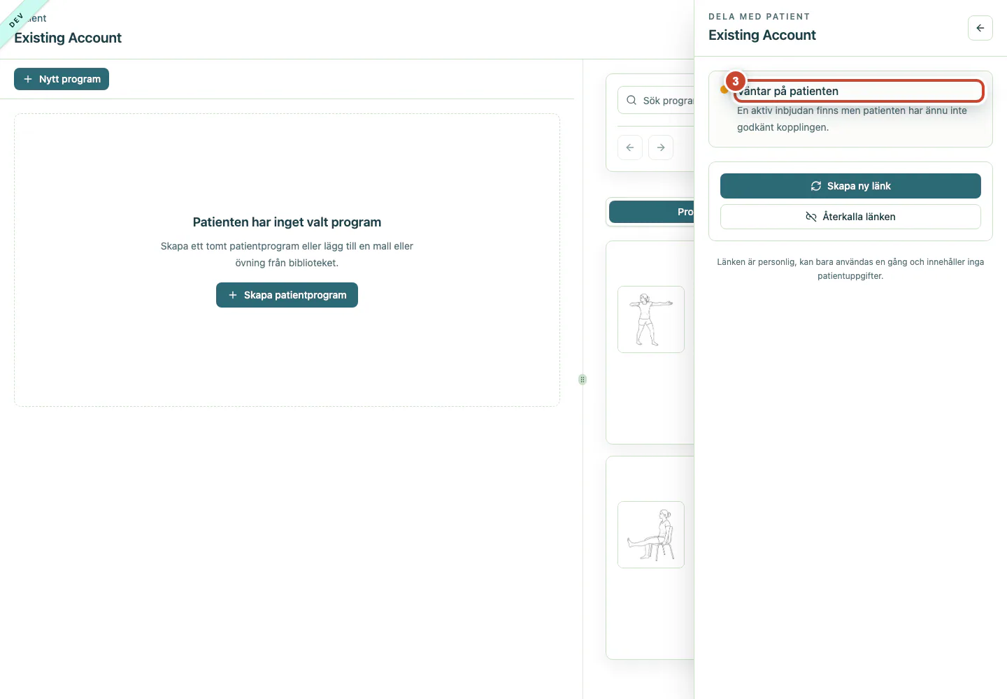 Patientens arbetsyta med Connect-statusen Väntar på patienten markerad.